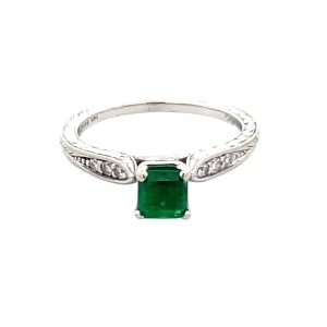 Gabriel & Co 14K White Gold Emerald & Diamond Cocktail Ring SZ:6