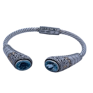 Robert Manse 925/18K Blue Topaz Hinged Cuff Bracelet