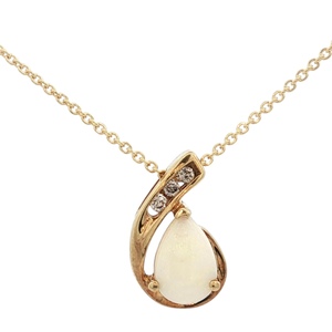 10K Yellow Gold Diamond & Opal Gemstone 18 in. Necklace