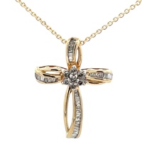 10K Yellow Gold 18 in. 1/2 CTW Diamond Cross Necklace