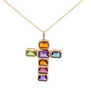 EFFY 14K Yellow Gold Multi-Color Gemstone Cross Necklace