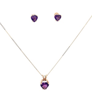 14K Yellow Gold Amethyst Earring and Necklace Set