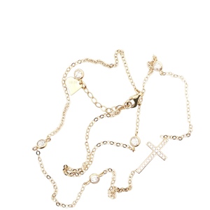 14K Yellow Gold 18 in. Cross Necklace With Cubic Zirconia Stations 4.2g