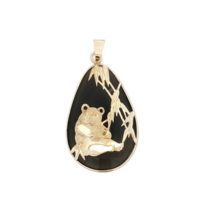 14K Yellow Gold Panda on Smoky Topaz Pendant 6.0g