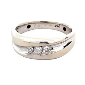14K White Gold 3-Diamond 1/5CTW Band SZ:9