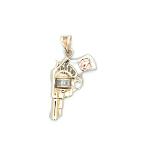 14K Tri-Tone Gold Revolver Pendant With CZ Crystals