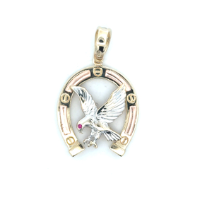 14K Tri-Tone Gold Eagle/Horseshoe Pendant