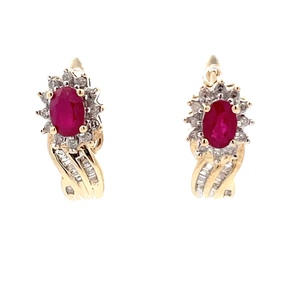 14K Yellow Gold Ruby & Diamond Lever-Back Earrings 