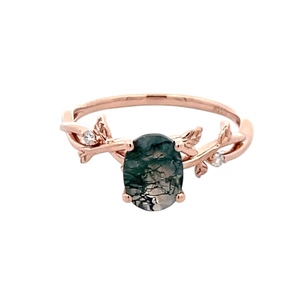 10K Rose Gold Moss Agate & Diamond Fashion Ring SZ:7
