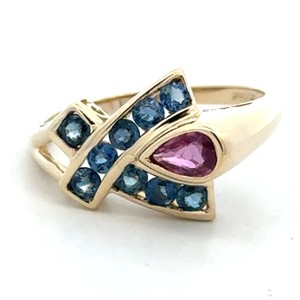10K Yellow Gold Pink & Blue Spinel Gemstone Ring