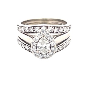 Ladies 14K White Gold 1.0 Carat TW Pear Diamond Halo Three-Piece Bridal Set