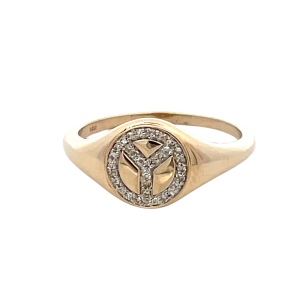 Peace Sign Gold Ring 0.17ctw 14k Yellow Gold 3.2g