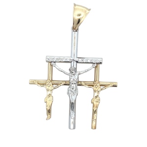 2.5" Crucifix 2-Tone Gold Pendant 10k Yellow and White Gold 11.2g
