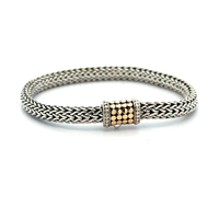 John Hardy Dot 18K Gold 925 Sterling Silver 6.5mm Woven Wheat Chain 6" Bracelet