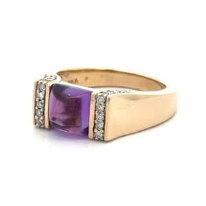 14K Yellow Gold Amethyst & Diamond Gemstone Ring