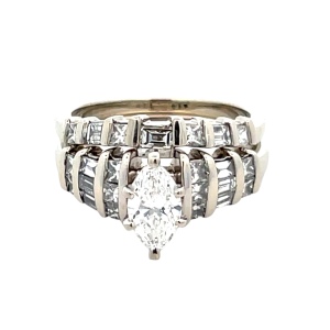 Marquise Diamond Wedding Set  1.97ctw 14k White Gold 8g