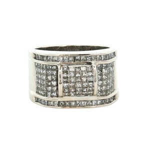 Gents 14K White Gold 2.0CTW Square-Cut Diamond Cocktail Ring SZ:10