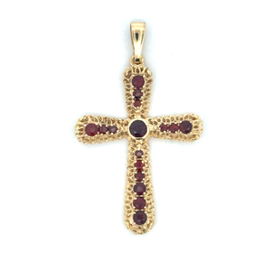 18K Yellow Gold Garnet Gemstone Cross Pendant - 1-3/4 in. 