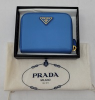 Blue Tessuto Triangle Nylon/Leather Compact Zip Wallet