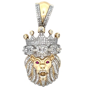 10K Yellow Gold Lion Head Diamond Pave' Pendant