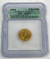 1904 Russian Empire 5 Rouble Gold Coin ICG MS66
