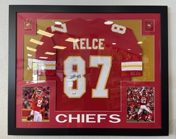 Travis Kelce Autographed & Framed Red Chiefs Jersey Beckett Certified