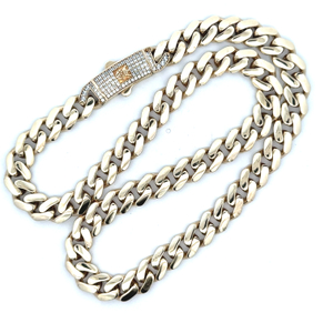 10K Yellow Gold 18 in. 9.1mm Cuban Chain With Cubic Zirconia Accents 26.3g