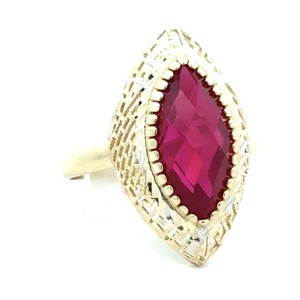 14K Yellow Gold Synthetic Ruby Gemstone Ring