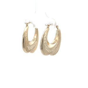 14K Yellow Gold Textured Brushed Finish Hollow Hoops