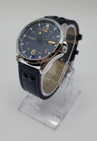 Watch-Stuhrling 3916 4 Aviator Day Date Blue Leather Strap-Mens