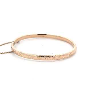 14K Yellow Gold 7 in. Floral Design Hollow Bangle Bracelet 12.3gm