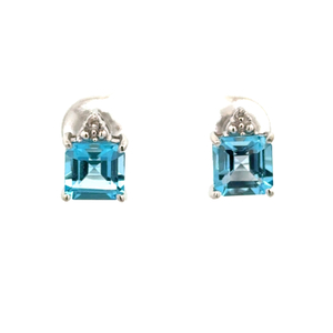 10K White Gold Blue Topaz Gemstone Earrings