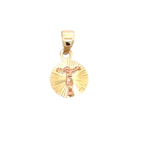 14K Yellow Gold Crucifix Disc Pendant 7.1g