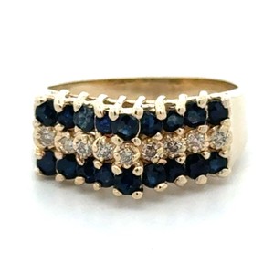 14K Yellow Gold Synthetic Blue Sapphire Gemstone & Diamond Ring