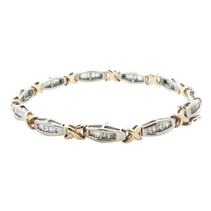 10K Two-Tone Gold 7-1/4 in. 1.0CTW Baguette Diamond Tennis Bracelet 10.8g