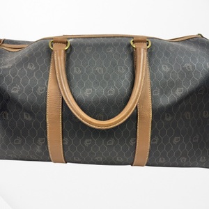 Authentic Christian Dior Honeycomb Pattern PVC Brown 45 Boston Bag 