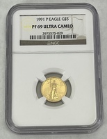1991 P $5 Gold Eagle 1/10oz NGC PF69 Ultra Cameo