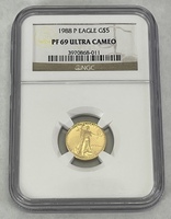 1988 P $5 Gold Eagle 1/10oz NGC PF69 Ultra Cameo