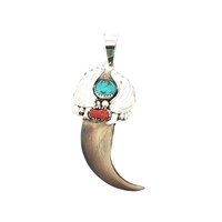 Navajo Elaine Sams Sterling Silver Coral and Turquoise Claw Pendant