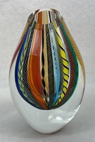 Seguso Multi Colored Low Drop Glass Vase Hippie Murano Style Art Glass Signed 