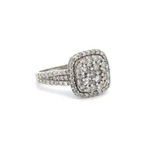 Ladies 14K White Gold 1.0CTW Diamond Halo Cluster Ring SZ: 6