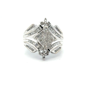 Ladies 10K White Gold  Mixed Cut Diamond Cocktail Ring SZ:7
