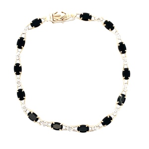 10K Yellow Gold 7.5 in. Black Onyx & Diamond Bracelet 5.6g