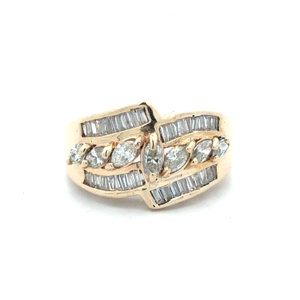 Ladies 14K Yellow Gold Marquise & Baguette 1-1/4CTW Diamond Cocktail Ring SZ: 8