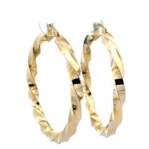 14K Yellow Gold 1-1/2 in. Twisted Hollow Hoop Earrings
