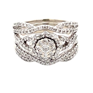 10K White Gold 1/2CTW Diamond Three-Piece Bridal Set SZ:7