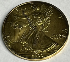 2000 American Silver Eagle .999 1oz Fine Silver Gold Color