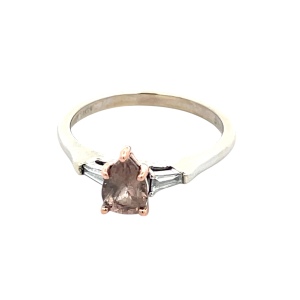 Diamond and Synthetic Morganite Two-Tone Gold Ring 14k Rose and White Gold 3g Size: 7