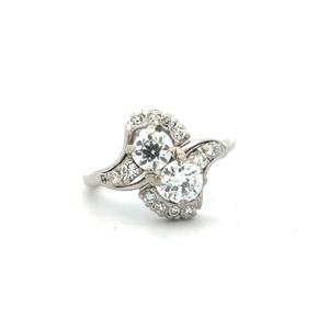 14K White Gold Vintage 1-1/4CTW Diamond Cocktail Ring SZ:5