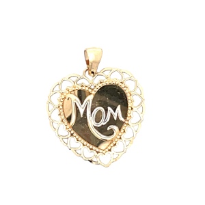 10K Yellow Gold "Mom" Heart Pendant
